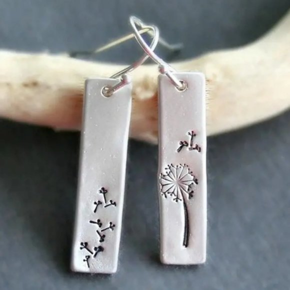 NWT 925 Silver Plated Dandelion Flower Geometric Drop Earrings Fashion Jewelry - Picture 1 of 6